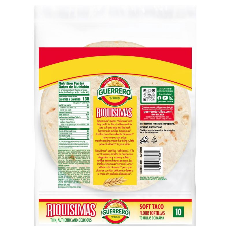 slide 2 of 9, Guerrero Soft Taco Size Riquísimas Flour Tortillas - 14.5oz/10ct, 14.5 oz, 10 ct