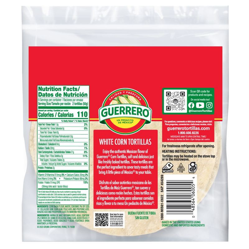 slide 2 of 7, Guerrero White Corn Tortillas - 16oz/18ct, 18 ct; 16 oz