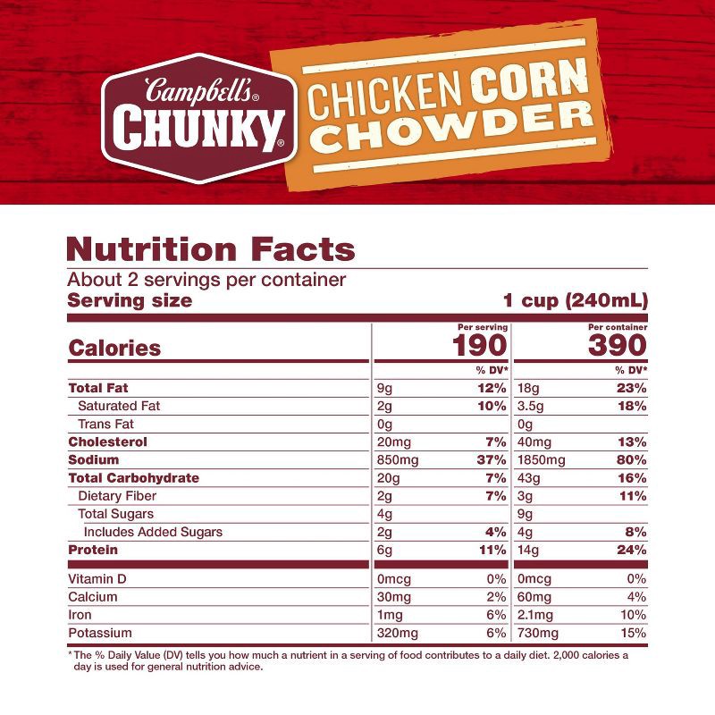 slide 8 of 17, Campbell's Chunky Chicken Corn Chowder Soup - 18.8oz, 18.8 oz