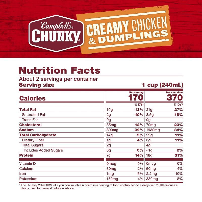 slide 8 of 14, Campbell's Chunky Creamy Chicken & Dumplings Soup - 18.8oz, 18.8 oz