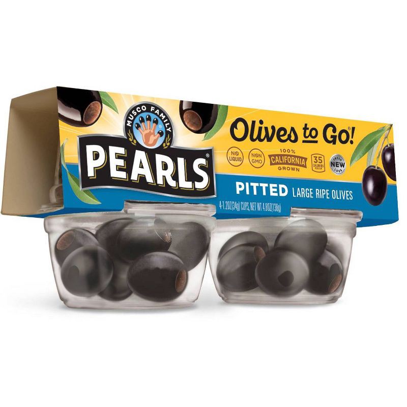 slide 1 of 3, Pearls Olives-to-Go Pitted Large Black Ripe Olives - 4.8oz/4pk, 4 ct; 4.8 oz