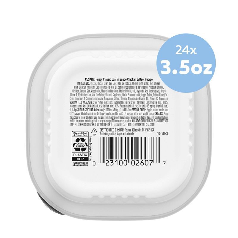 slide 9 of 14, Cesar Classic Loaf in Sauce Chicken, Gravy and Beef Flavor Small Breed Puppy Wet Dog Food - 3.5oz, 3.5 oz