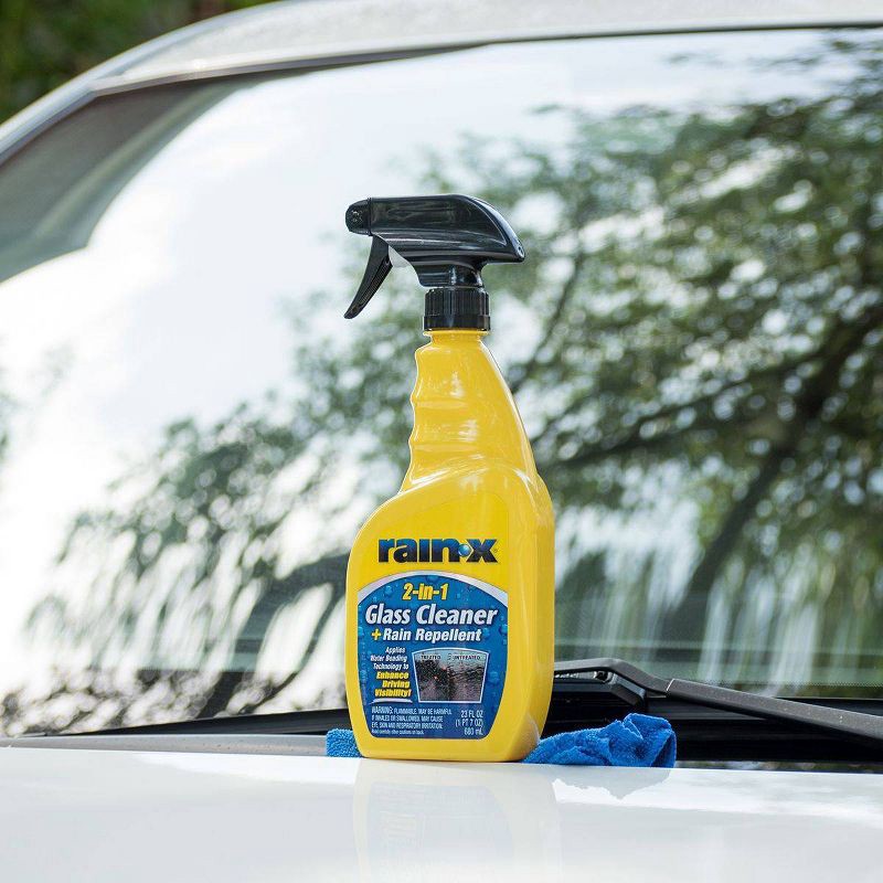 slide 3 of 3, Rain-X 23oz 2 in 1 Glass Cleaner and Rain Repellent: Streak-Free Car Window Cleaner, Unscented, Removes Dirt & Prints, 23 oz