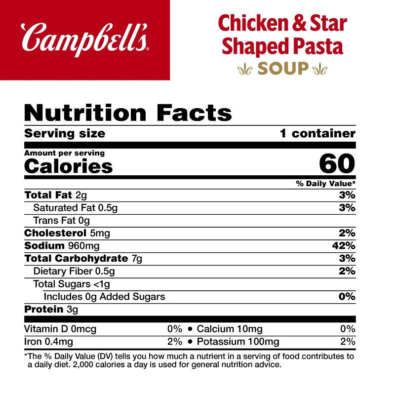slide 7 of 13, Campbell's Chicken Soup & Stars Shaped Pasta Sipping Soup Microwavable Cup - 10.75oz, 10.75 oz