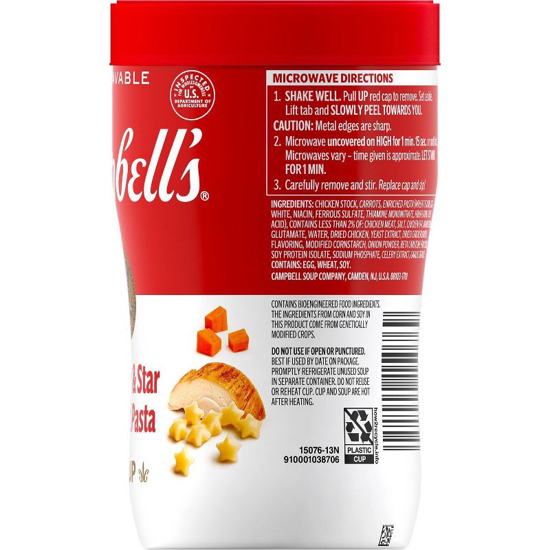 slide 11 of 13, Campbell's Chicken Soup & Stars Shaped Pasta Sipping Soup Microwavable Cup - 10.75oz, 10.75 oz