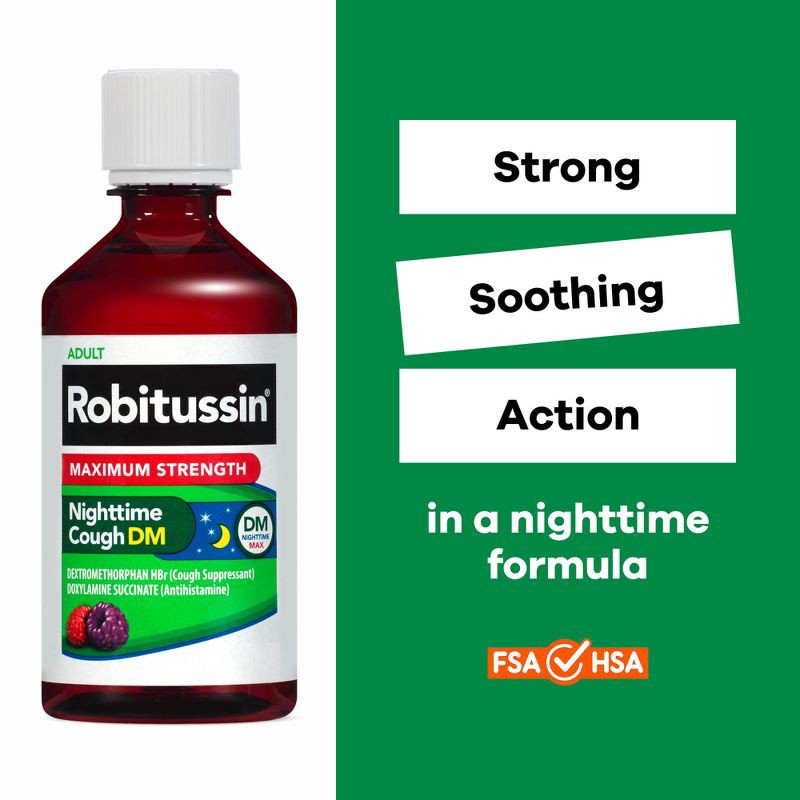 slide 6 of 9, Robitussin Maximum Strength Nighttime Cough DM Syrup - Dextromethorphan - 8 fl oz, 8 fl oz