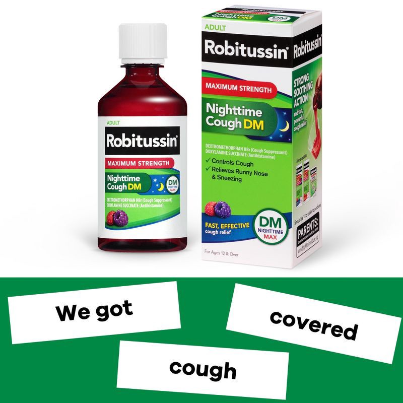 slide 8 of 9, Robitussin Maximum Strength Nighttime Cough DM Syrup - Dextromethorphan - 8 fl oz, 8 fl oz