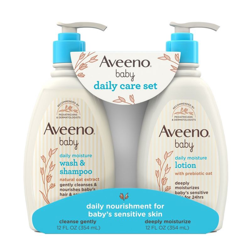 slide 2 of 8, Aveeno Baby Daily Care Gift Set Includes Daily Moisturizing Body Lotion & 2-in-1 Baby Bath Wash & Shampoo - 2 ct, 2 ct