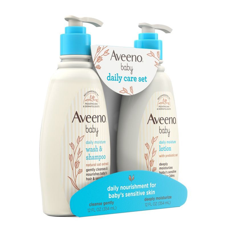 slide 5 of 7, Aveeno Baby Daily Care Gift Set Includes Daily Moisturizing Body Lotion & 2-in-1 Baby Bath Wash & Shampoo - 2 ct, 2 ct