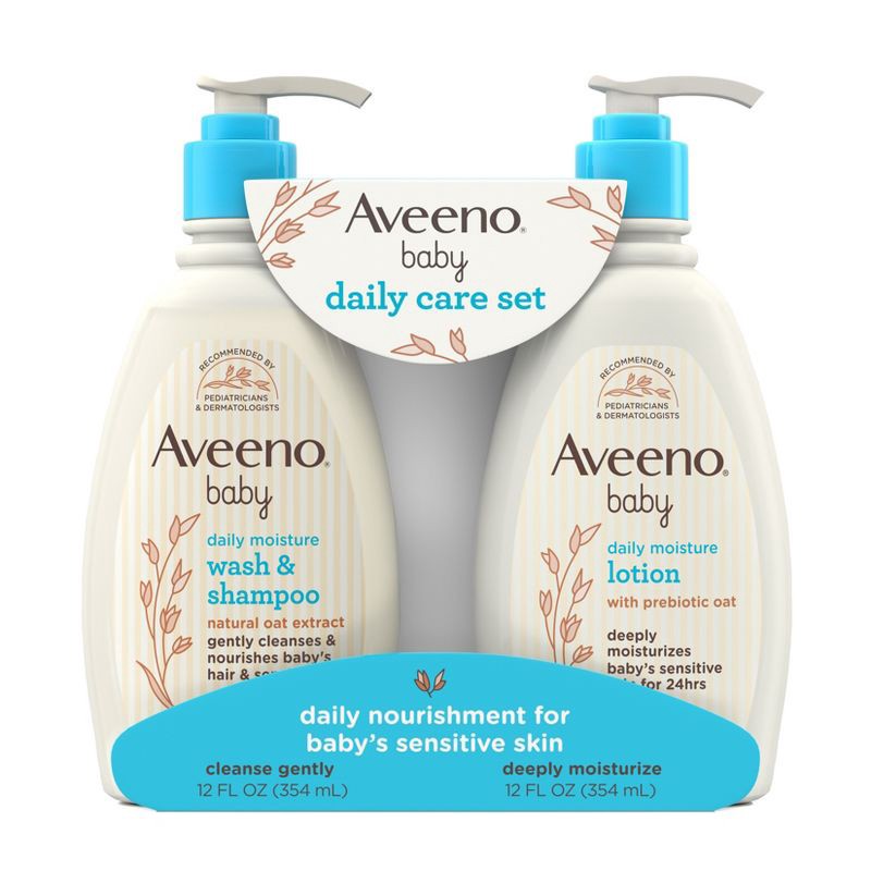 slide 1 of 7, Aveeno Baby Daily Care Gift Set Includes Daily Moisturizing Body Lotion & 2-in-1 Baby Bath Wash & Shampoo - 2 ct, 2 ct