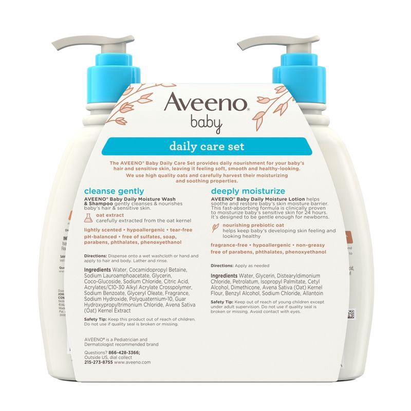 slide 8 of 8, Aveeno Baby Daily Care Gift Set Includes Daily Moisturizing Body Lotion & 2-in-1 Baby Bath Wash & Shampoo - 2 ct, 2 ct