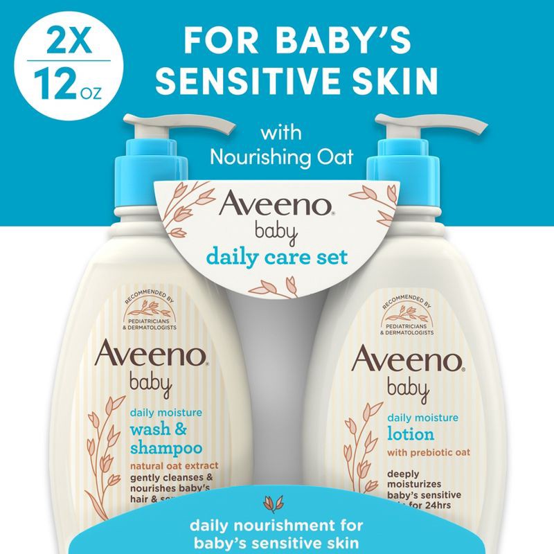 slide 1 of 8, Aveeno Baby Daily Care Gift Set Includes Daily Moisturizing Body Lotion & 2-in-1 Baby Bath Wash & Shampoo - 2 ct, 2 ct
