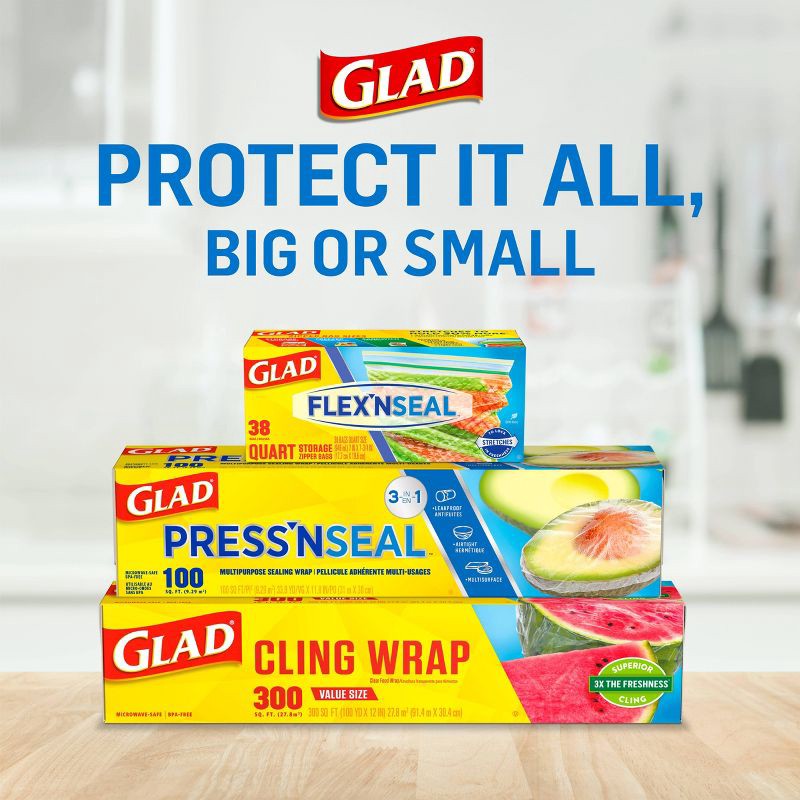 slide 6 of 7, Glad Press'N Seal + Plastic Food Wrap - 100 sq ft, 100 sq ft