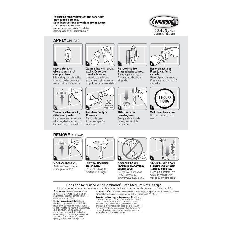 slide 12 of 13, Command 2 Hooks 4 Strips Medium Sized Traditional Hooks with Water Resistant Strips Nickel: Bathroom Towel & Curtain Rod Hooks, 1 ct