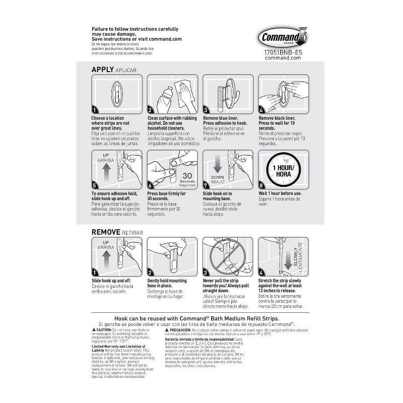 slide 10 of 12, Command 2 Hooks 4 Strips Medium Sized Traditional Hooks with Water Resistant Strips Nickel: Bathroom Towel & Curtain Rod Hooks, 1 ct