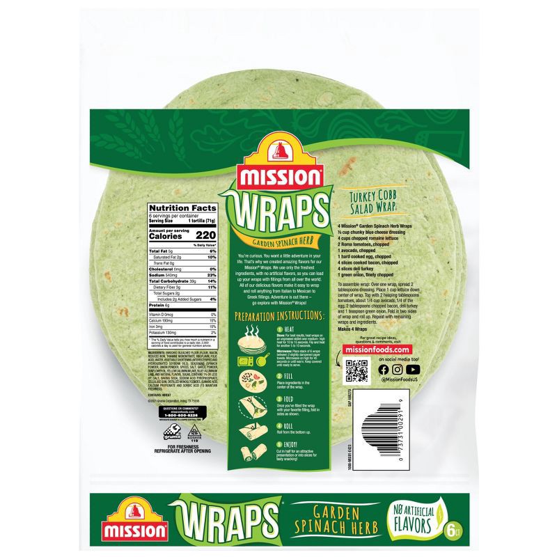 slide 2 of 7, Mission Garden Spinach & Herb Wraps - 15oz/6ct, 6 ct