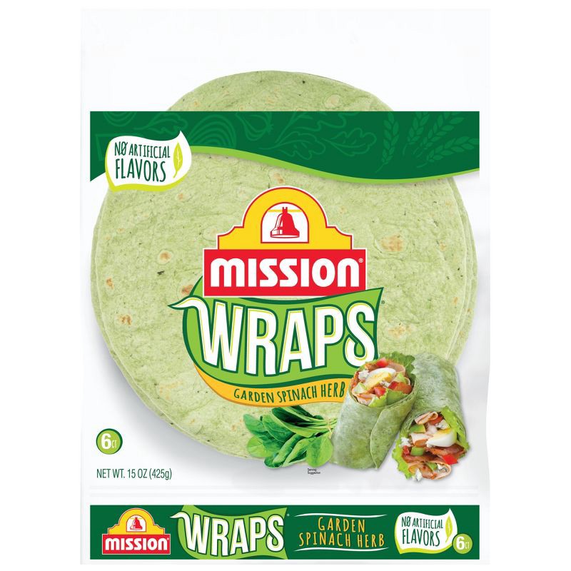 slide 1 of 7, Mission Garden Spinach & Herb Wraps - 15oz/6ct, 6 ct