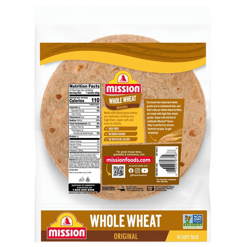 slide 2 of 6, Mission Taco Size Super Soft Whole Wheat flour Tortillas - 16oz/10ct, 10 ct; 16 oz