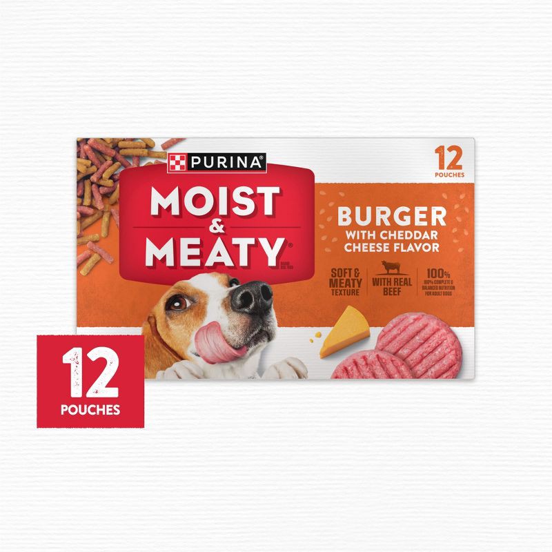 slide 9 of 9, Moist & Meaty Burguer with Cheddar Cheese and Beef Flavor Dry Dog Food - 12ct Pack, 12 ct