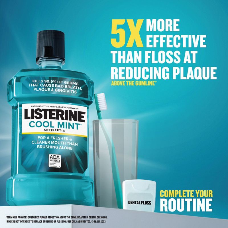 slide 12 of 12, Listerine Antiseptic Mouthwash for Bad Breath and Plaque Cool Mint - 1L, 1 liter