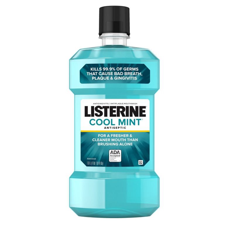 slide 12 of 12, Listerine Antiseptic Mouthwash for Bad Breath and Plaque Cool Mint - 1L, 1 liter