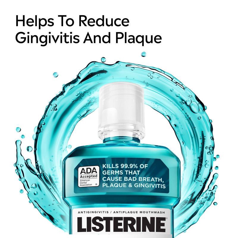 slide 4 of 10, Listerine Antiseptic Mouthwash for Bad Breath and Plaque Cool Mint - 1L, 1 liter