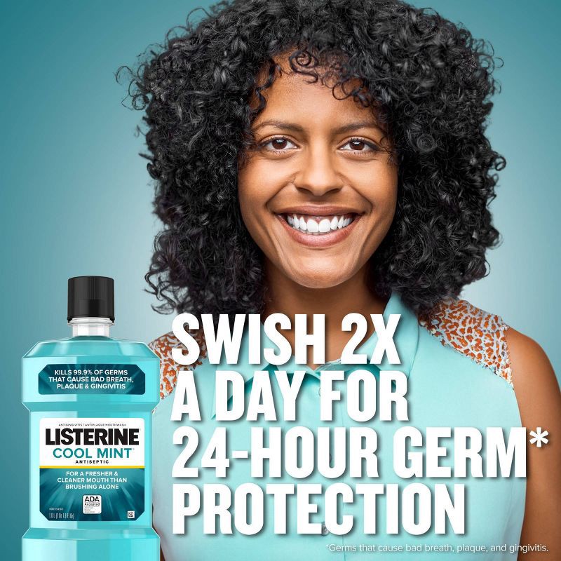 slide 5 of 9, Listerine Antiseptic Mouthwash for Bad Breath and Plaque Cool Mint - 1L, 1 liter