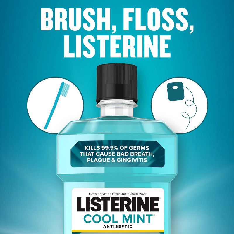 slide 6 of 9, Listerine Antiseptic Mouthwash for Bad Breath and Plaque Cool Mint - 1L, 1 liter