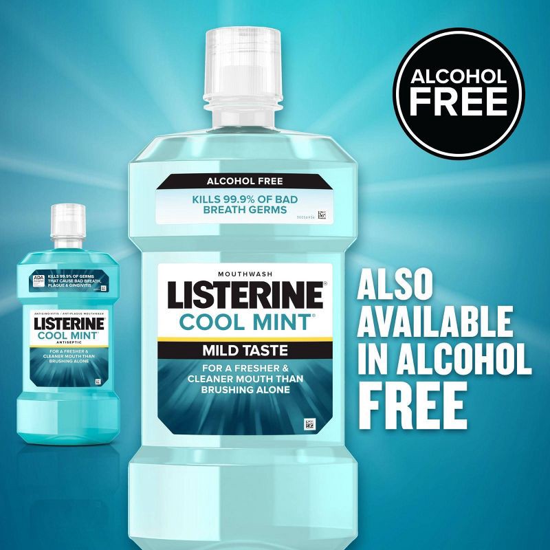 slide 7 of 12, Listerine Antiseptic Mouthwash for Bad Breath and Plaque Cool Mint - 1L, 1 liter