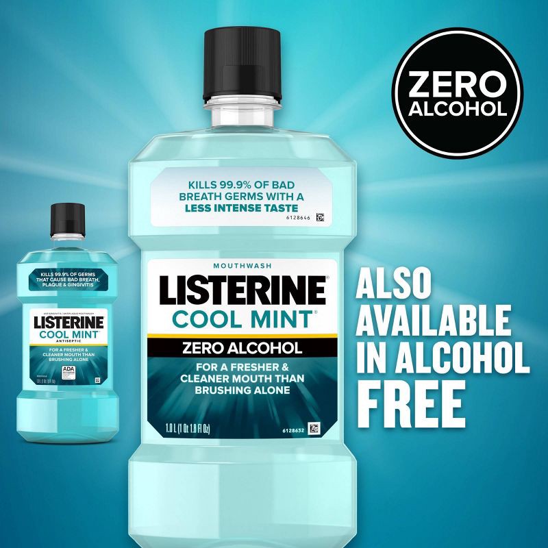 slide 7 of 9, Listerine Antiseptic Mouthwash for Bad Breath and Plaque Cool Mint - 1L, 1 liter