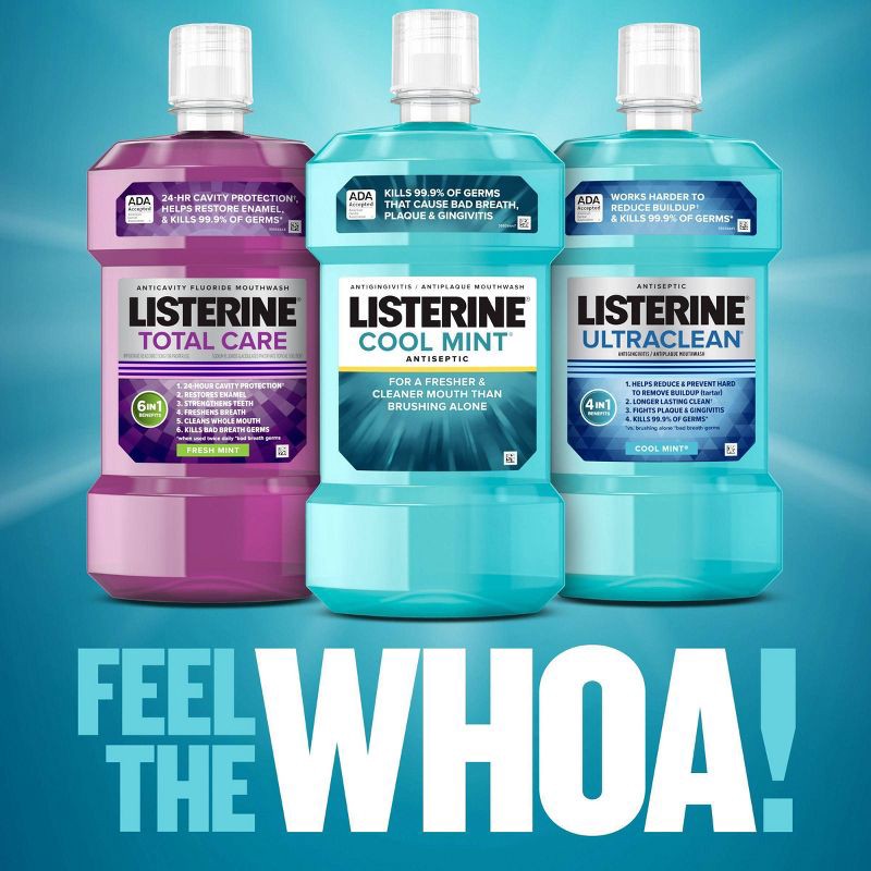slide 8 of 12, Listerine Antiseptic Mouthwash for Bad Breath and Plaque Cool Mint - 1L, 1 liter