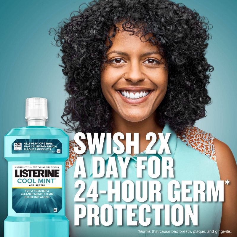 slide 9 of 12, Listerine Antiseptic Mouthwash for Bad Breath and Plaque Cool Mint - 1L, 1 liter