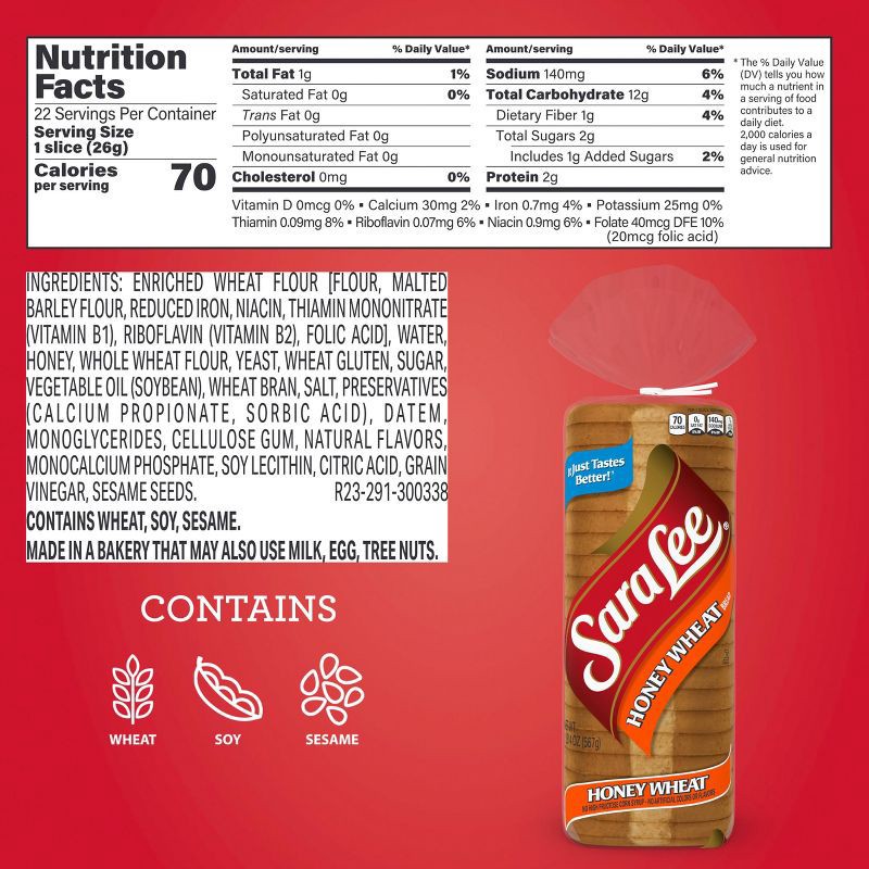 slide 4 of 9, Sara Lee Honey Whole Wheat Bread - 20oz, 20 oz