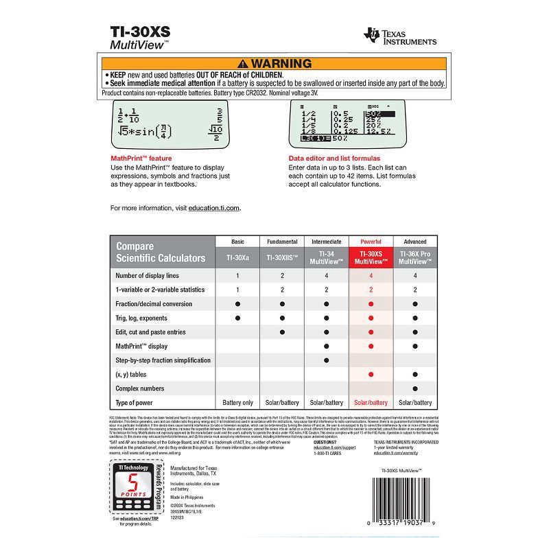 slide 5 of 5, Texas Instruments TI-30XS Multiview Scientific Calculator: AP & SAT Approved, 1 ct