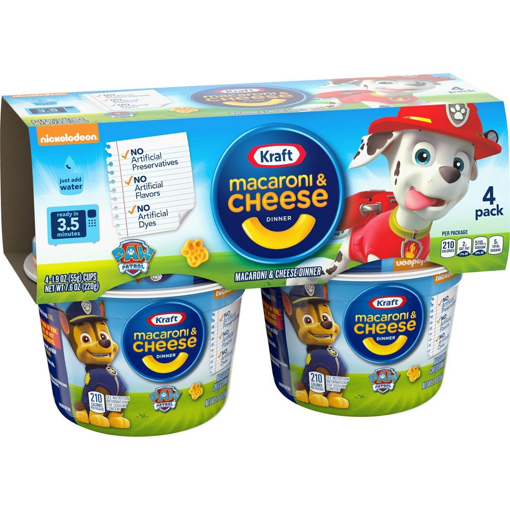 slide 10 of 11, Kraft Macaroni & Cheese Easy Microwavable Dinner with Nickelodeon Paw Patrol Pasta Shapes Pack Cups, 4 ct; 1.9 oz