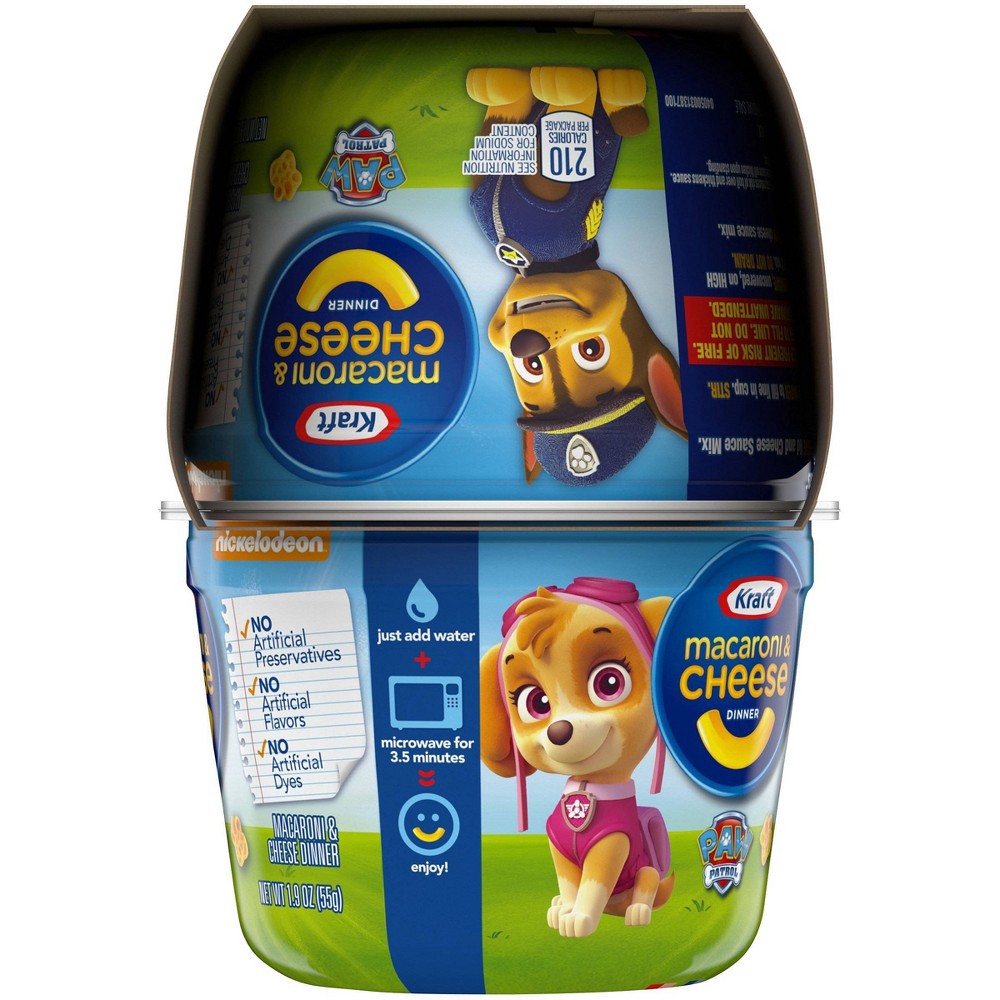 slide 8 of 11, Kraft Macaroni & Cheese Easy Microwavable Dinner with Nickelodeon Paw Patrol Pasta Shapes Pack Cups, 4 ct; 1.9 oz