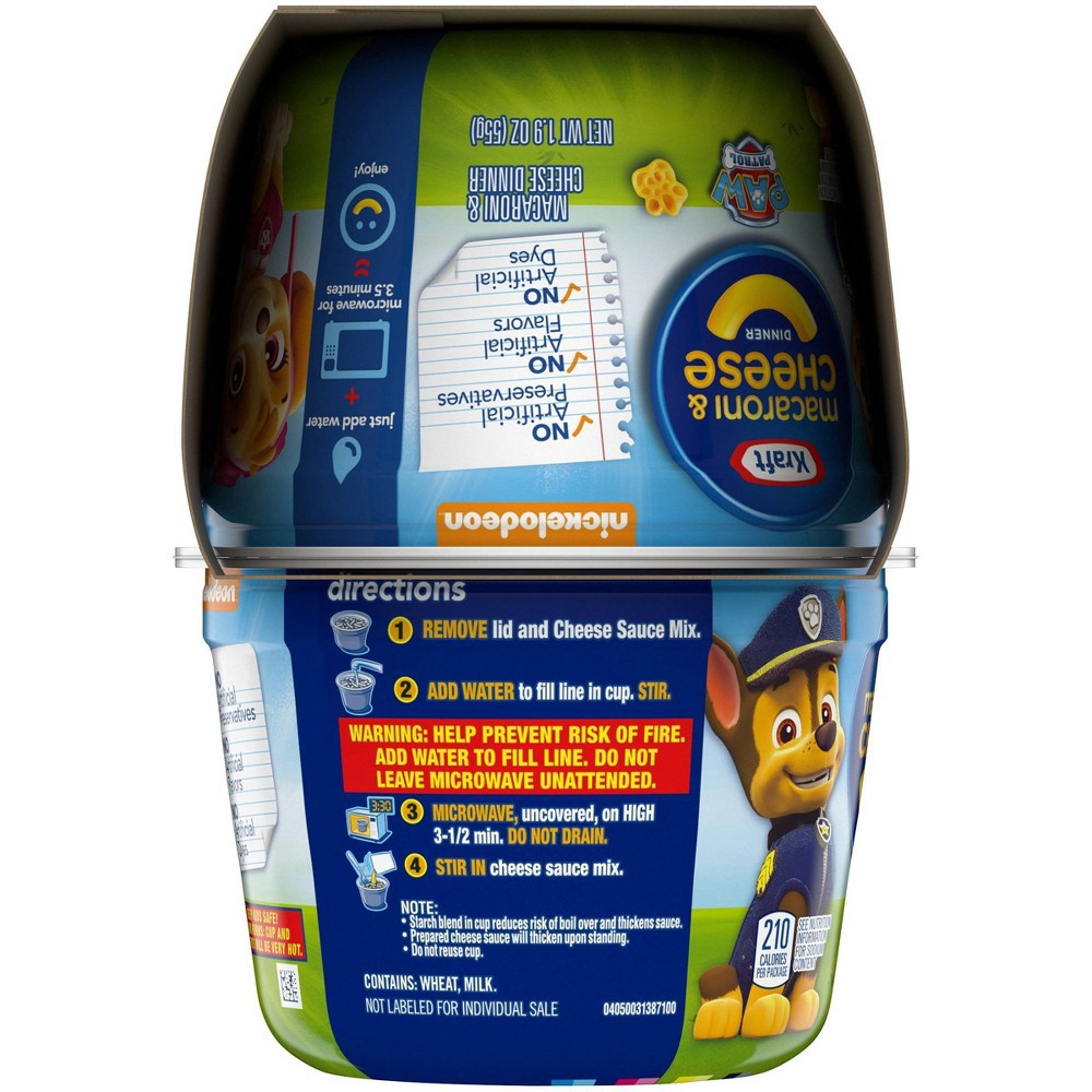 slide 2 of 11, Kraft Macaroni & Cheese Easy Microwavable Dinner with Nickelodeon Paw Patrol Pasta Shapes Pack Cups, 4 ct; 1.9 oz
