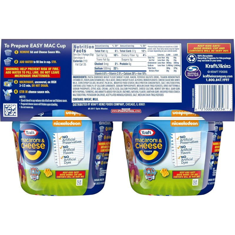 slide 8 of 9, Kraft Mac and Cheese Cups Easy Microwavable Dinner with Nickelodeon Paw Patrol Pasta Shapes - 7.6oz / 4ct, 4 ct; 7.6 oz