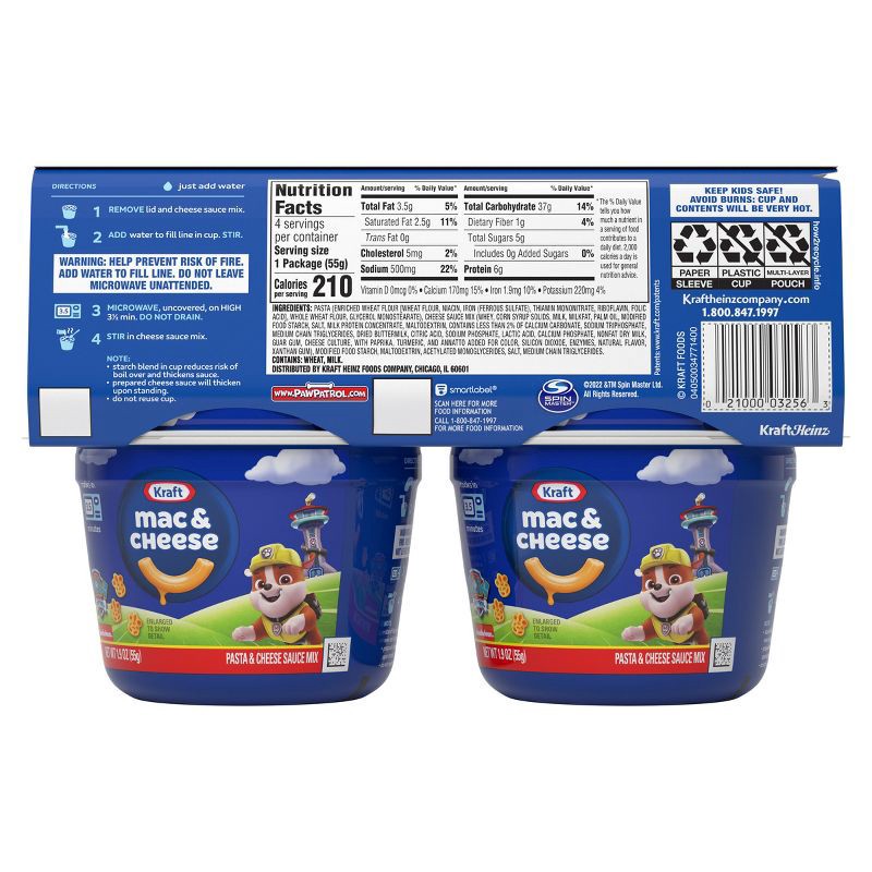 slide 9 of 9, Kraft Mac and Cheese Cups Easy Microwavable Dinner with Nickelodeon Paw Patrol Pasta Shapes - 7.6oz / 4ct, 4 ct; 7.6 oz