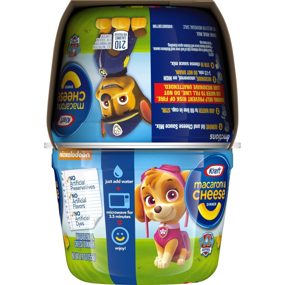 slide 5 of 11, Kraft Macaroni & Cheese Easy Microwavable Dinner with Nickelodeon Paw Patrol Pasta Shapes Pack Cups, 4 ct; 1.9 oz