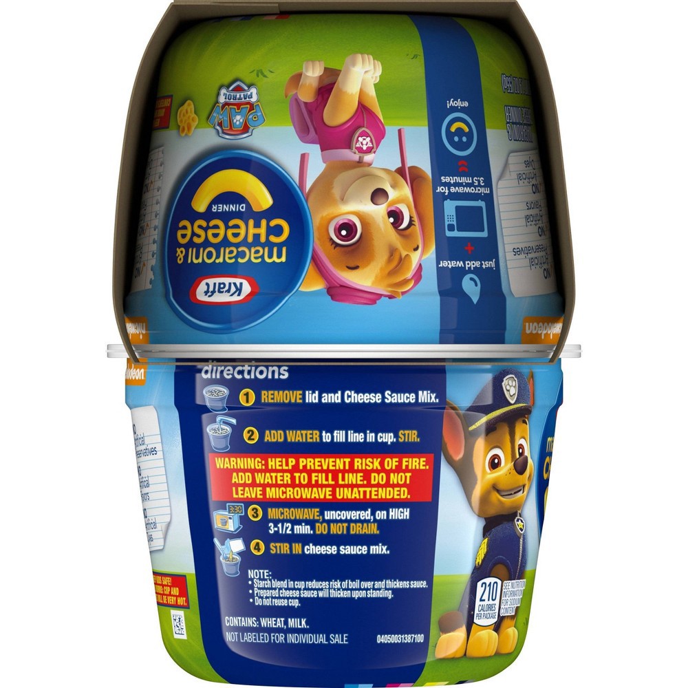 slide 9 of 11, Kraft Macaroni & Cheese Easy Microwavable Dinner with Nickelodeon Paw Patrol Pasta Shapes Pack Cups, 4 ct; 1.9 oz