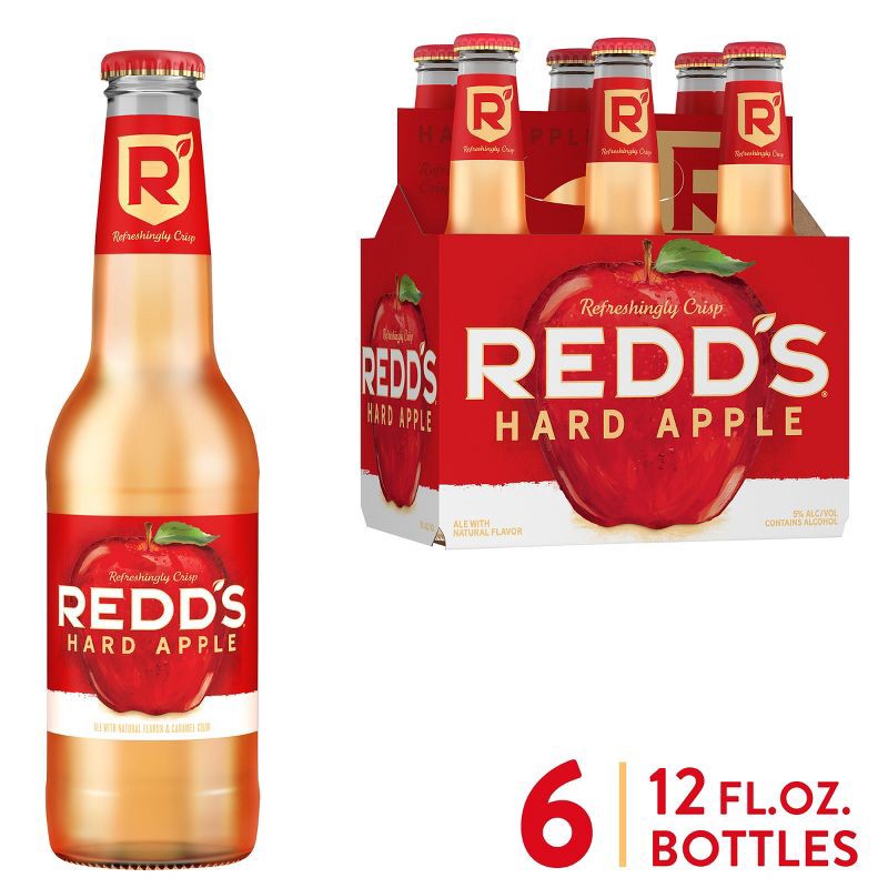 slide 1 of 9, Redd's Hard Apple Ale Beer - 6pk/12 fl oz Bottles, 6 ct; 12 fl oz