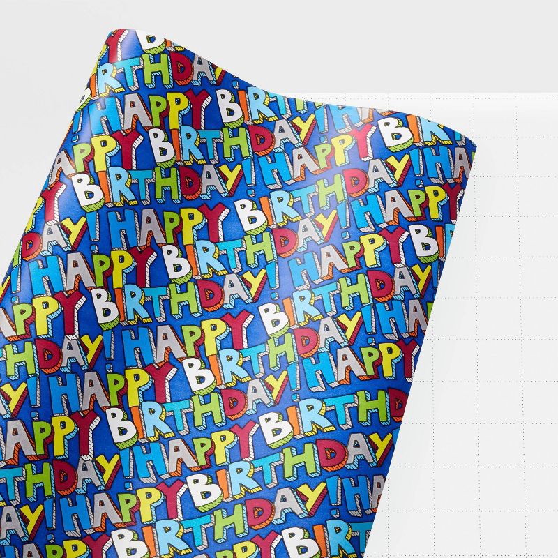 slide 3 of 3, 20sq ft 'Happy Birthday' Gift Wrapping Paper - Spritz™, 20sq ft