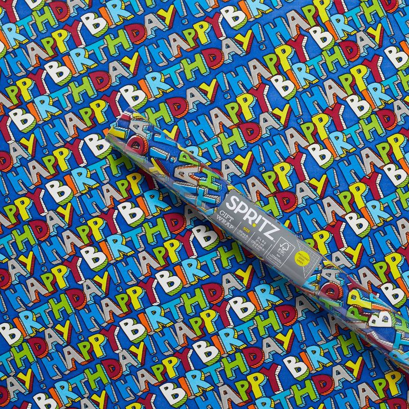 slide 1 of 3, 20sq ft 'Happy Birthday' Gift Wrapping Paper - Spritz™, 20sq ft