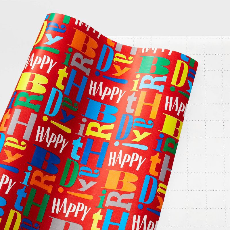 slide 3 of 3, Happy Birthday Gift Wrapping Paper Red - Spritz™, 1 ct