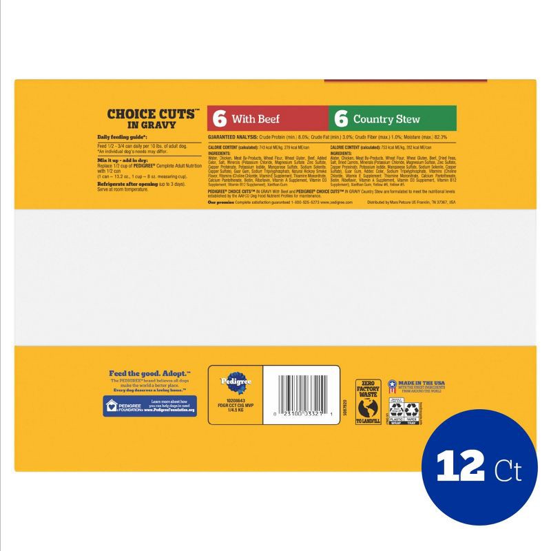 slide 9 of 10, Pedigree Beef, Gravy and Chicken Flavor Variety Pack Choice Cuts in Gravy Wet Dog Food - 13.2oz/12ct, 13.2 oz, 12 ct