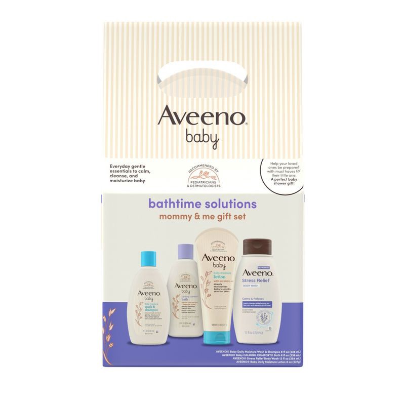 slide 2 of 9, Aveeno Baby & Me Daily Bathtime Solutions Gift Set Includes Baby Wash, Shampoo,Calming Bath and Moisturizing Lotion - 4ct, 4 ct