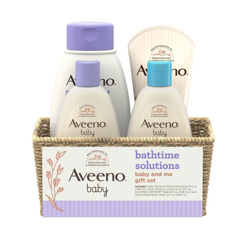 slide 2 of 7, Aveeno Baby & Me Daily Bathtime Solutions Gift Set Includes Baby Wash, Shampoo,Calming Bath and Moisturizing Lotion - 4ct, 4 ct