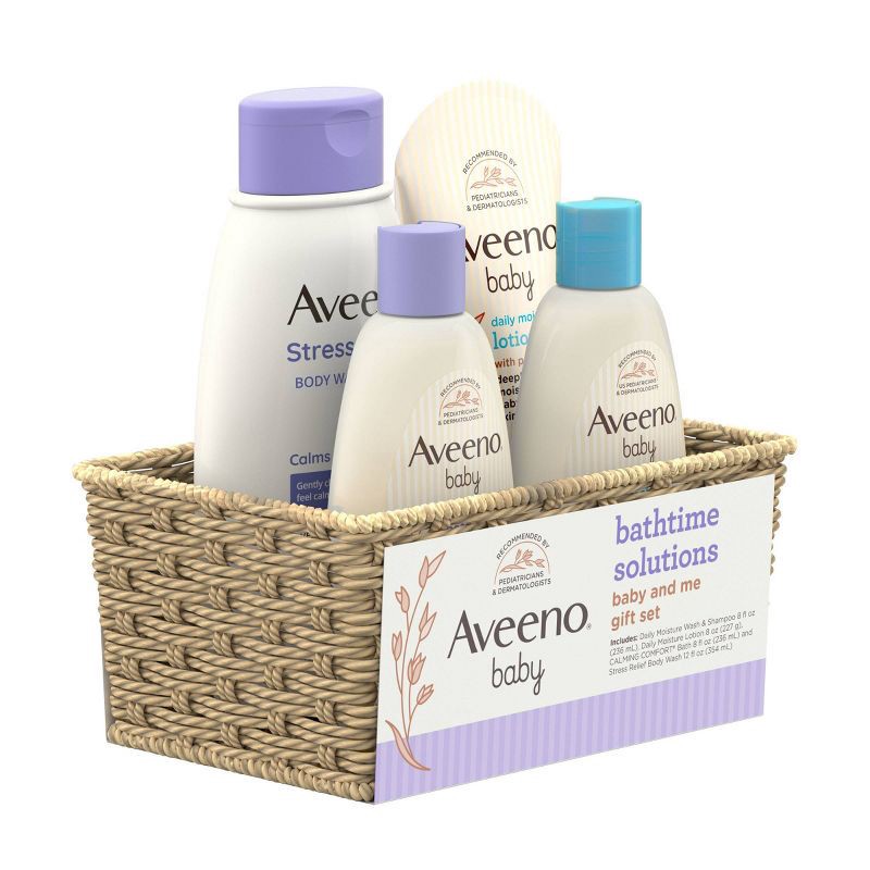 slide 3 of 7, Aveeno Baby & Me Daily Bathtime Solutions Gift Set Includes Baby Wash, Shampoo,Calming Bath and Moisturizing Lotion - 4ct, 4 ct