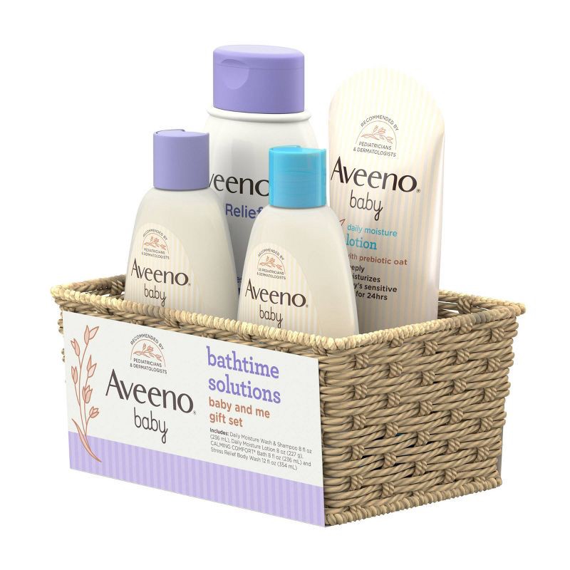 slide 4 of 7, Aveeno Baby & Me Daily Bathtime Solutions Gift Set Includes Baby Wash, Shampoo,Calming Bath and Moisturizing Lotion - 4ct, 4 ct